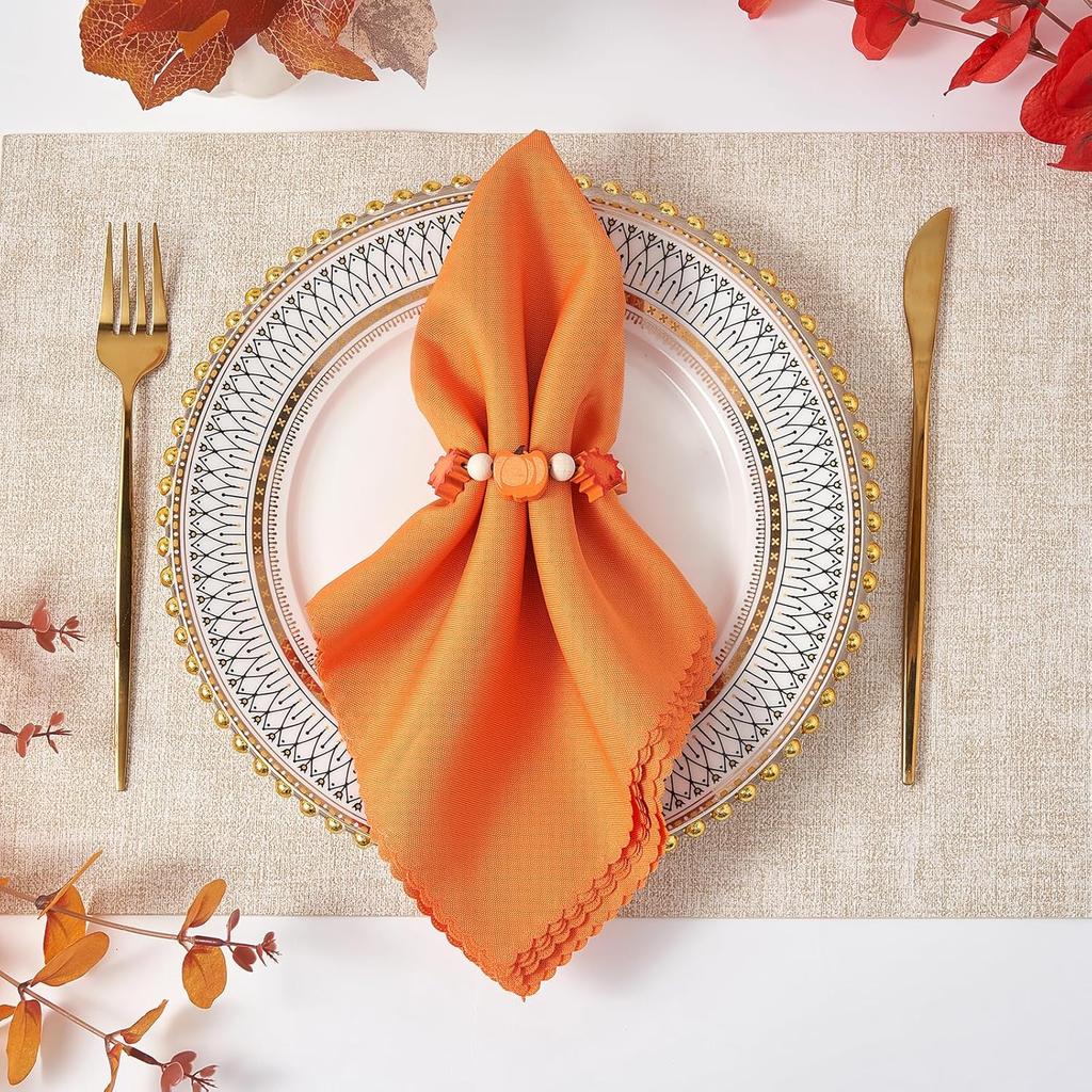 APTWOW Fall Thanksgiving Napkin Rings Set of 12, Pumpkin Maple Leaf Wooden Bead Napkin Rings for Fall Thanksgiving Decorations, Fall Thanksgiving