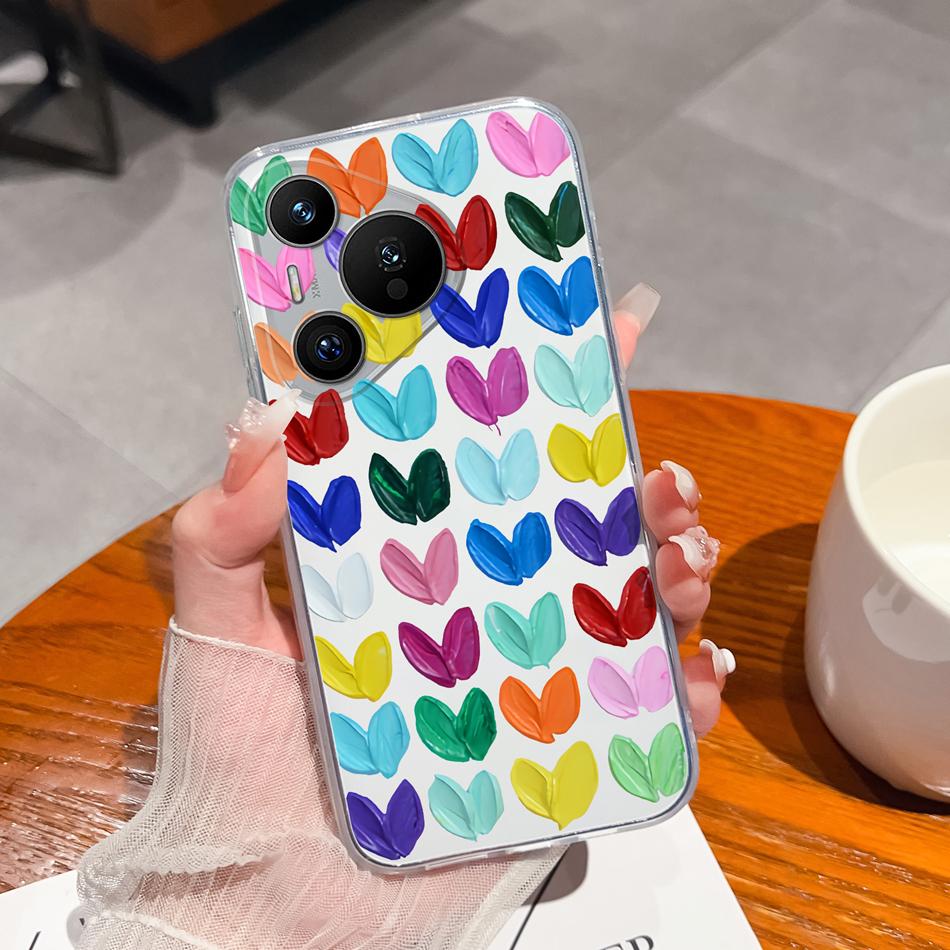 Чехол для Huawei Pura 70 Pro Plus Ultra Счастливым Цветком Прозрачный Чехол для Телефона Для Huawei Pura 70Pro+ Мягкий Тонкий Силиконовый Чехол из ТПУ