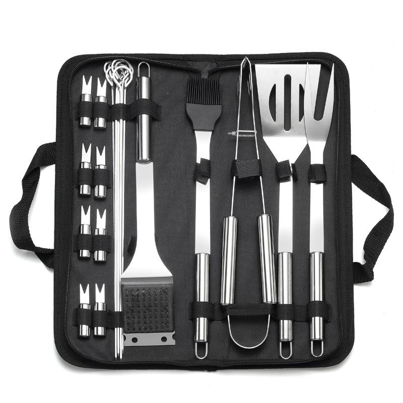 LMETJMA 20 шт. набор инструментов для гриля барбекю из нержавеющей стали прочные аксессуары для гриля набор принадлежностей для гриля с холщовой сумкой JT49