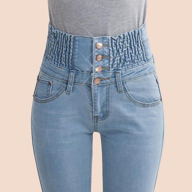 High Waist Elastic Skinny Pencil Jeans Women Long Pants
