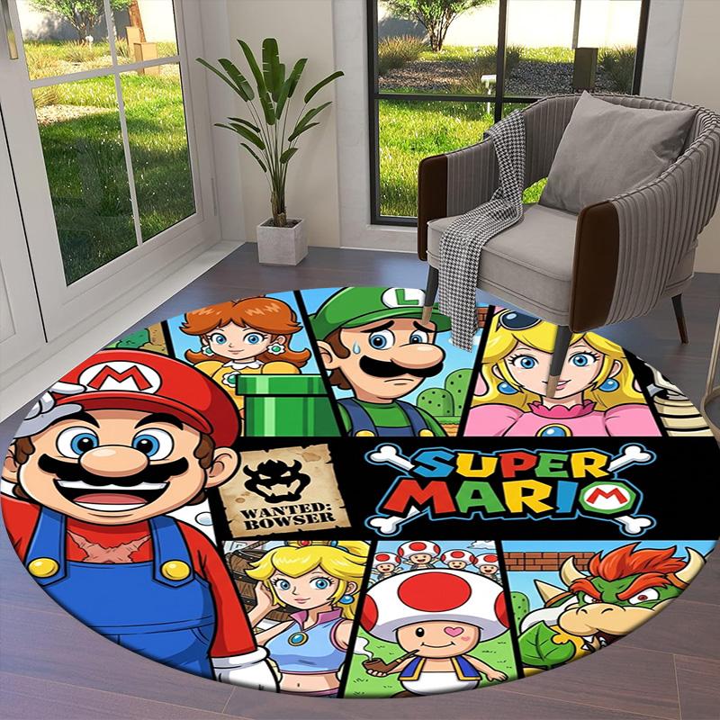 Super Mario Poster Round Area Rug Carpet Rug For Living Room Bedroom Sofa Playroom Decor Nonslip Floor Mat
