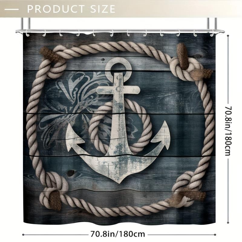 Nautical Anchor and Rope Shower Curtain , Durable Polyester, Machine Washable, with Hooks, Marine-Themed Bathroom Decor