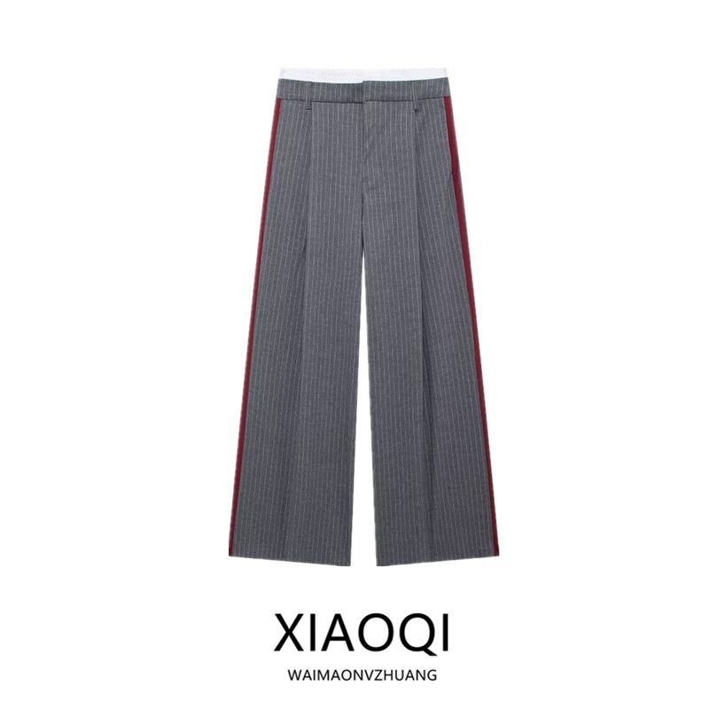 Fashion Style 2024 Autumn New Women's Clothing Pinstripe Mid Waist Wide Leg Stretch Casual Trousers 4661522