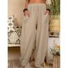 Женские летние белые брюки из хлопка и льна с карманами, винтажные свободные повседневные брюки с эластичной резинкой на талии
