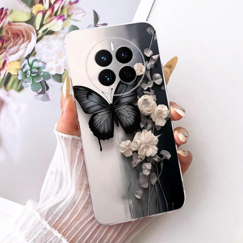 For Huawei Mate 50 Clear Case Cover Aesthetic Luxury Cute Cat Fashion Butterfly Funny Painted Funda For Huawei Mate 50E Casing