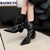 Сексуальные остроносые ботильоны женские на высоком каблуке модные туфли челси 2025 года новый тренд зима снег высокое качество кожа готика Botas Mujer