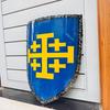 71.12 cm Medieval Crusader Jerusalem Cross Shield Blue Yellow Kite Shield Handcrafted Knight Armor for Reenactment, LARP Wall Gift