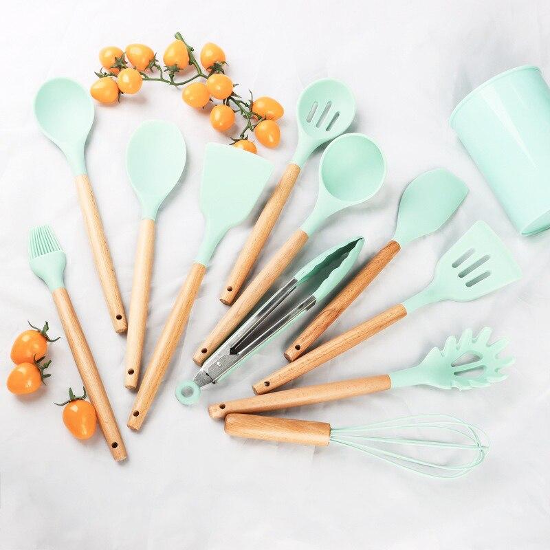 Silicone Kitchenware Non-stick Cookware Cooking Tool Spatula Ladle Egg Beaters Shovel Spoon Soup Kitchen Cookware Utensils Set