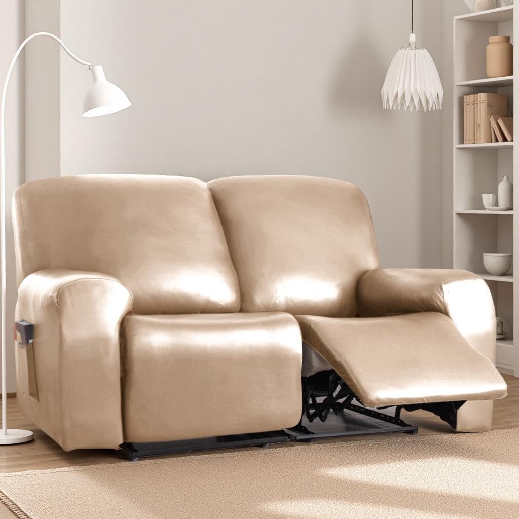 Waterproof Loveseat Sofa Recliner Cover 2-Seater with Side Pockets Stretch PU Leather Recliner Sofa Cover Living Room