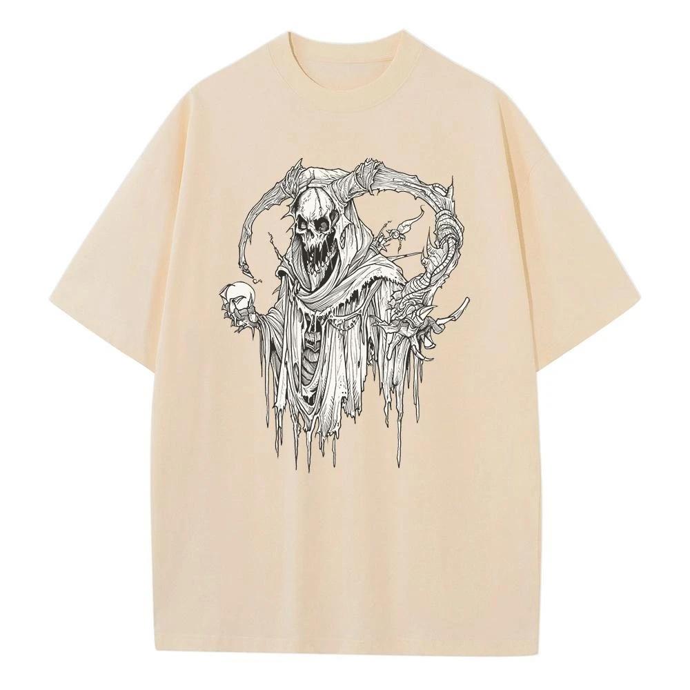 Summer T Shirt Baggy Style Pure Cotton Breathable Print Scary Pattern Heavy Comfort Drop Shoulder Mens Womens Tops