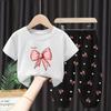 Girls Summer 2 Pieces Set Bowknot Print Short Sleeve T-shirt and Pants for Children Clothing Suit Baby Clothes