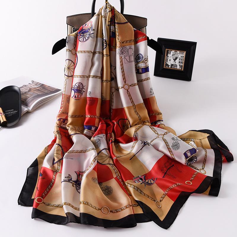 New European and American Imitation Silk Scarf for Women's Warm Shawl Retro Carriage Long Gauze Scarf Dual-purpose Scarf
