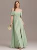 Ever-Pretty Women's Short Sleeve Off Shoulder Pleated A-Line Split Floor-Length Bridesmaid Dresses