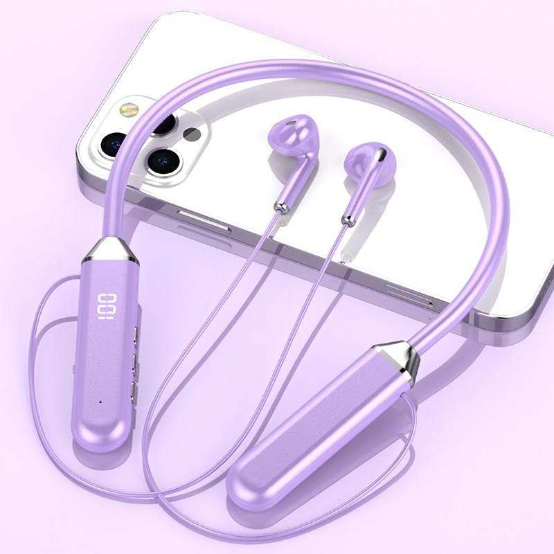 Waterproof Bluetooth Neck Strap, Waterproof Sports Earphones, Suspended Stereo Earphones, Wired Music with LED Display Screen