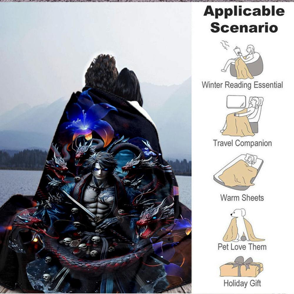 1pc Fantasy Warrior Statue Blanket Soft All Season Throw with Vibrant Design, Perfect for Home, Travel, and Gifts, Ideal for Naps and Camping