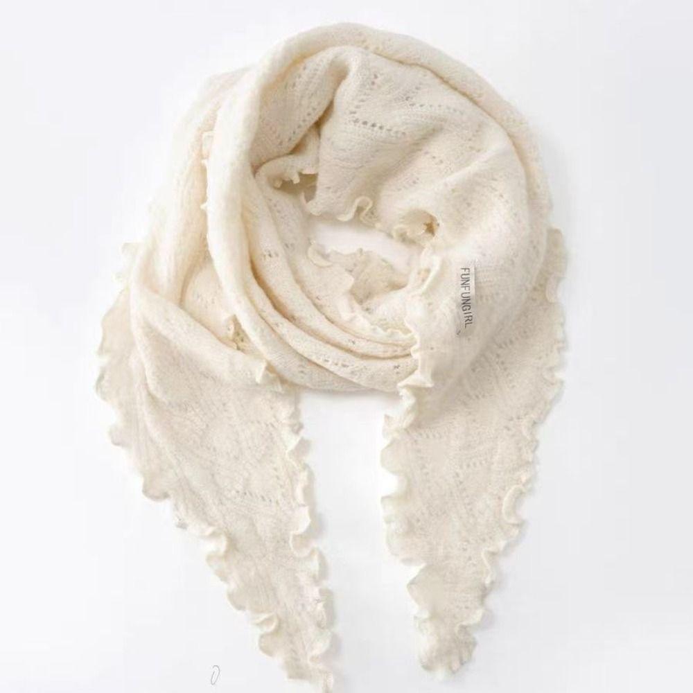 Ruffled Edge Knitting Scarf Soft Breathable Hollow Scarf Triangular Scarf Spring Autumn Winter
