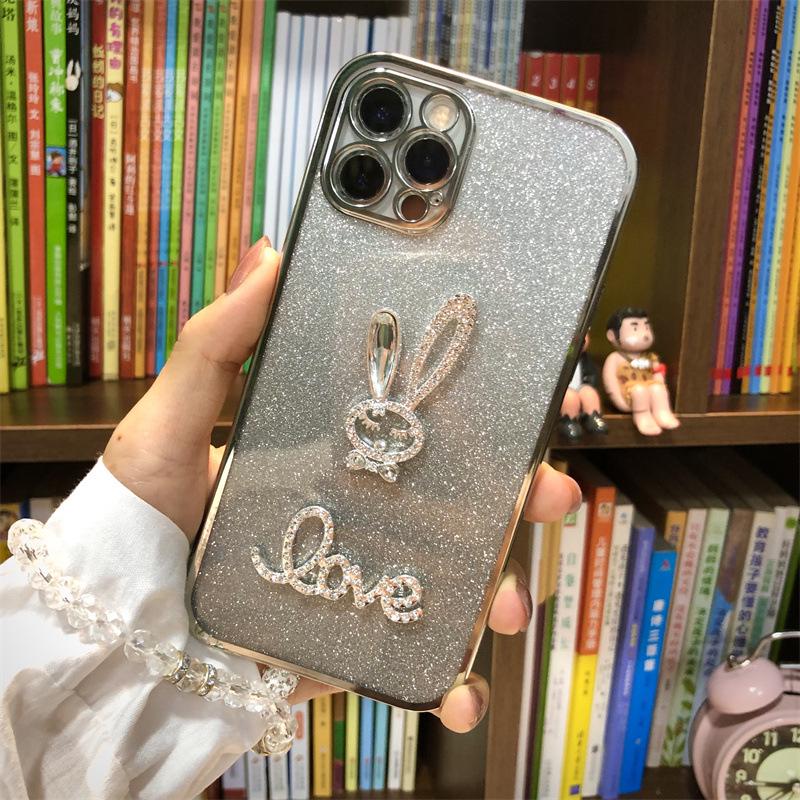 Honor 100 Glitter Electroplated Mobile Case with Anti-Fall Design Cute Cartoon Rabbit