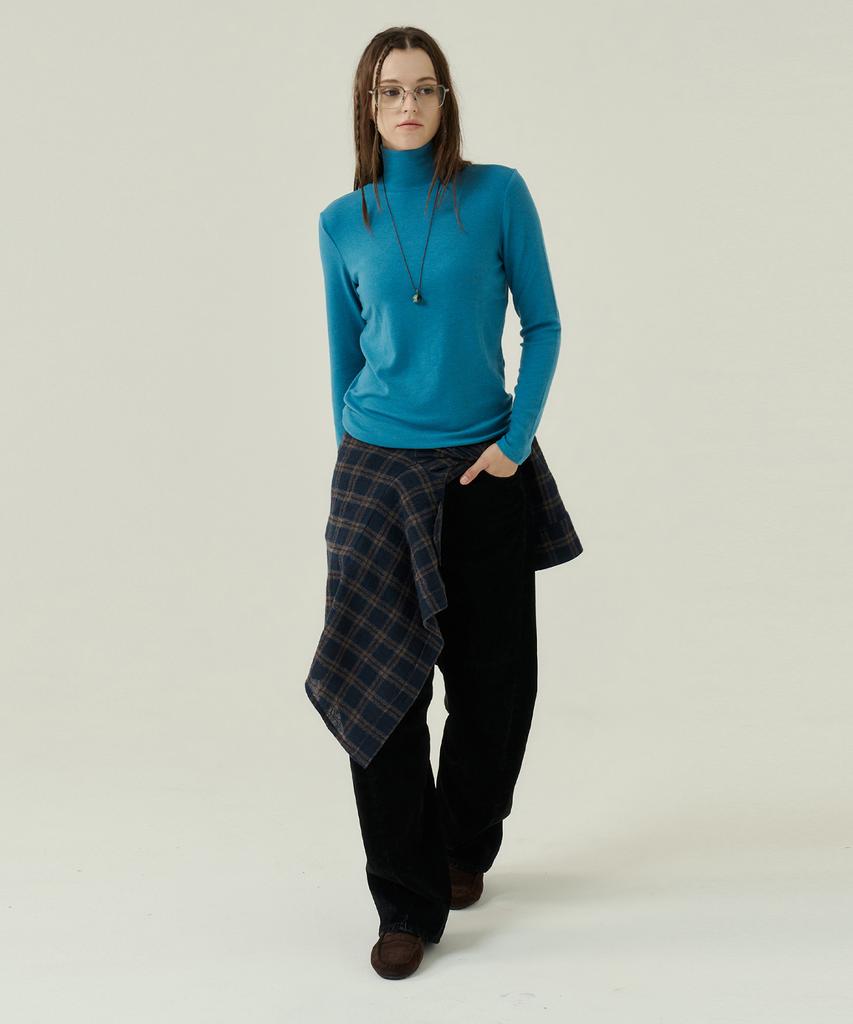 VOYONN Wool Tencel Turtleneck T-Shirt Blue 913-3