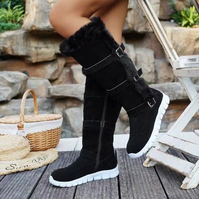 Теплые зимние ботинки с пряжкой, 2025 год, новые, на флисе, утолщенные, больших размеров, из шерсти, высокие, хлопковые туфли для женщин