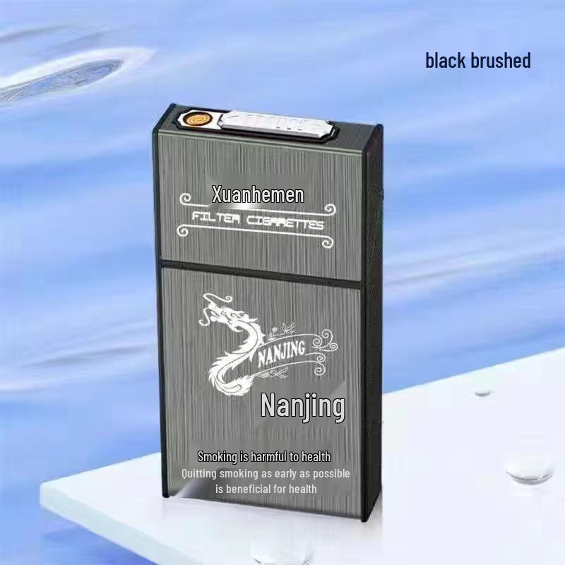 Slim 20-Piece Cigarette Case with Rechargeable Lighter - Moisture-Proof, Pressure-Resistant Flip-Top Design.