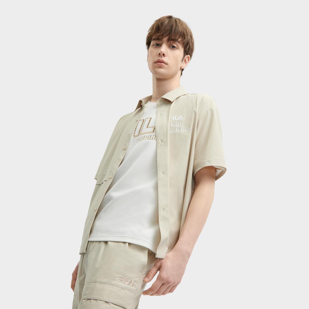 Fila Оригинальная Повседневная Мода Свободная Дышащая Тканая Рубашка Поло Мужские рубашки Кактус-Серый Розовый F11M429402FLP