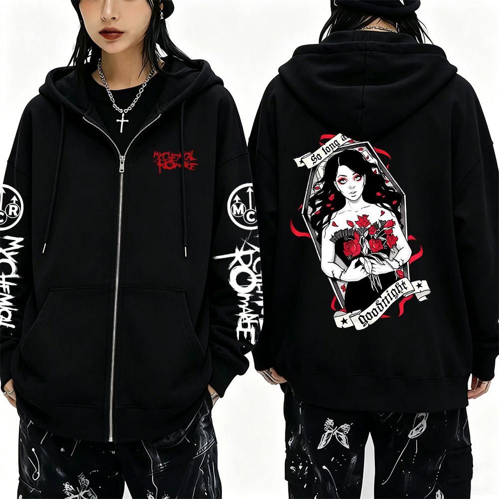 My Chemical Romance Three Cheers for Sweet Revenge So Long and Goodnight Merch Zipper Hoodie Men Vintage Emo Rock Zip Up Jacket