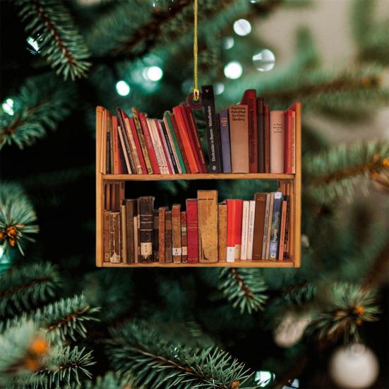 Reading Vintage Book Christmas Ornament Acrylic Craft Colorful Stacked Book Hanging Ornament Christmas Tree Decorative Props Holiday Party Home