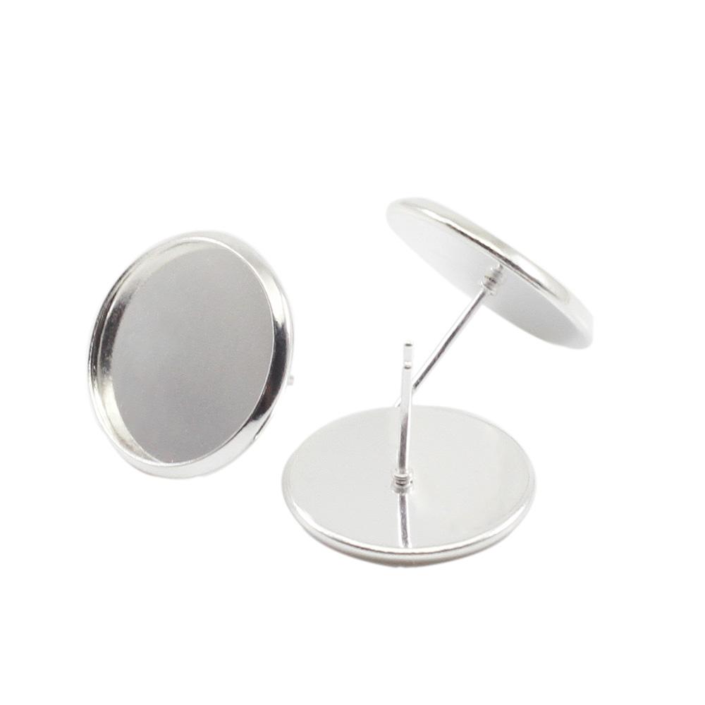 20-50pcs Iron Blank Earring Base Cabochon Cameo Base 8 10 12 14 16 mm Flat Earring Setting Supplies For Jewelry Making