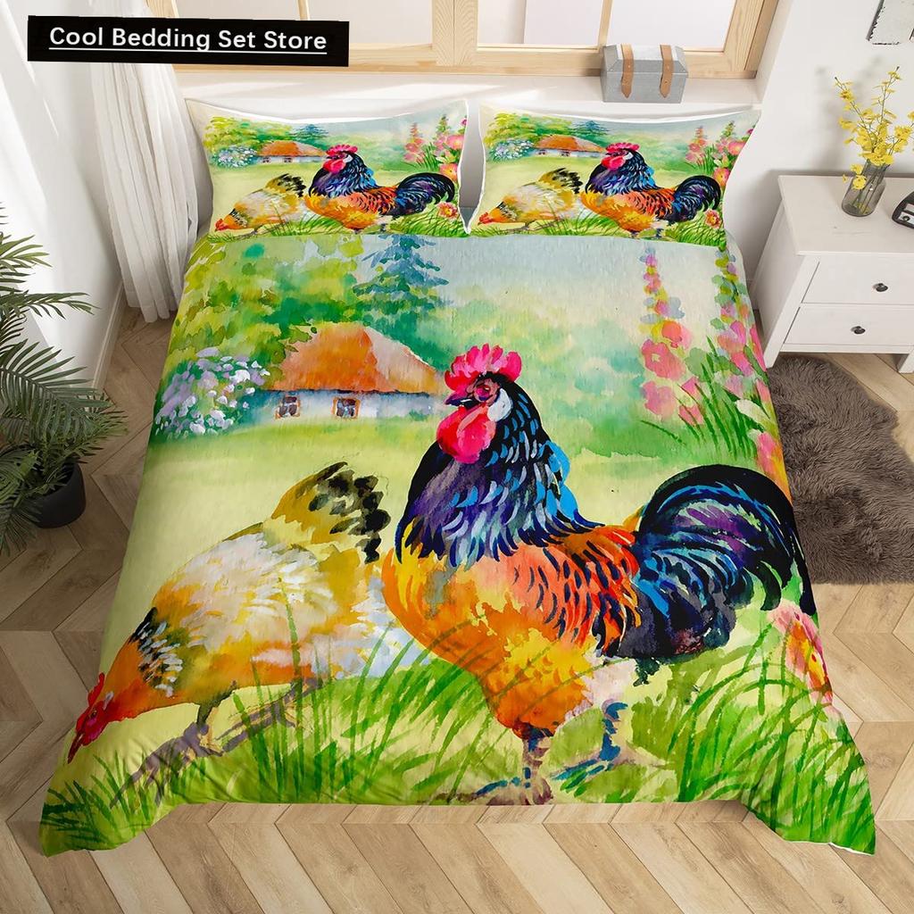 Farm Animals King Queen Duvet Cover Rooster Sheep Pig Cow Bedding Set Farmhouse Country Comforter Cover Polyester Quilt Cover