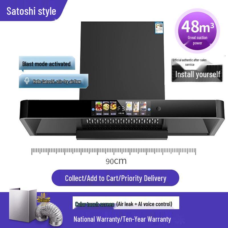 European Style High Suction Kitchen Range Hood: Top Mount T-Type with Automatic Cleaning.