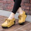 Genuine Leather Women Walking Shoes 5cm High Wedges Heels Shoes Lace-up Platform Shoes Loafers Mother Shoes