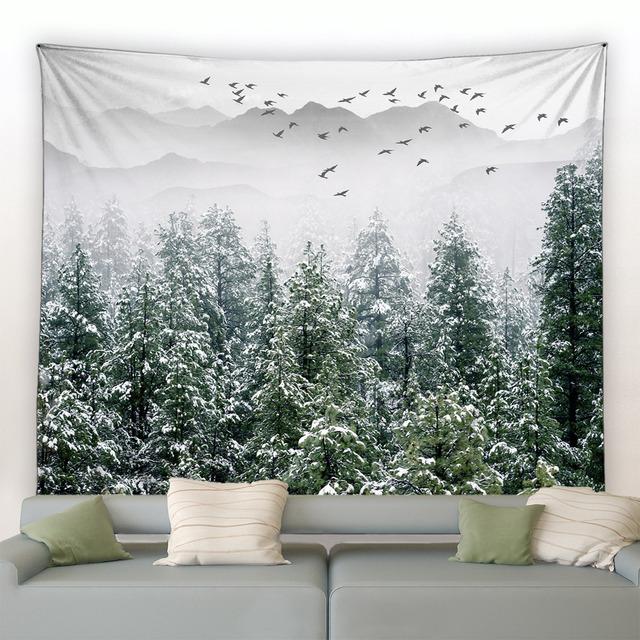 Рождественский гобелен на стене, природный белый лес, снежный настенный большой гобелен для вечеринки, гостиной, спальни, общежития, домашний декор