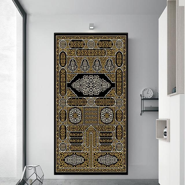 The Kaaba Golden Doors Islamic Wall Art Print Poster Arabic Calligraphy Religious Verses Quran Canvas Painting Muslim Home Decor
