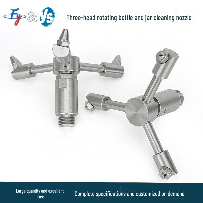 Three-Head Rotating Spray Nozzle for Fan-Shaped Bottle and Can Cleaning with Extension Rod for Food Can Rinsing and Car Wash.