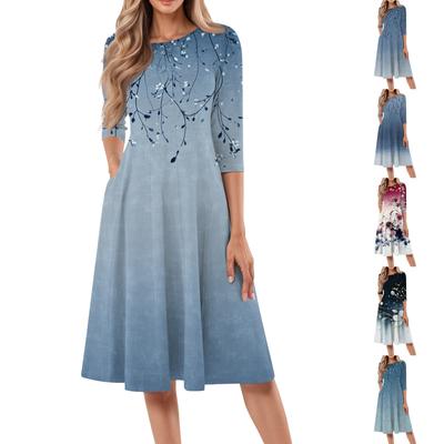 Женское повседневное модное платье миди с круглым вырезом и рукавом три четверти