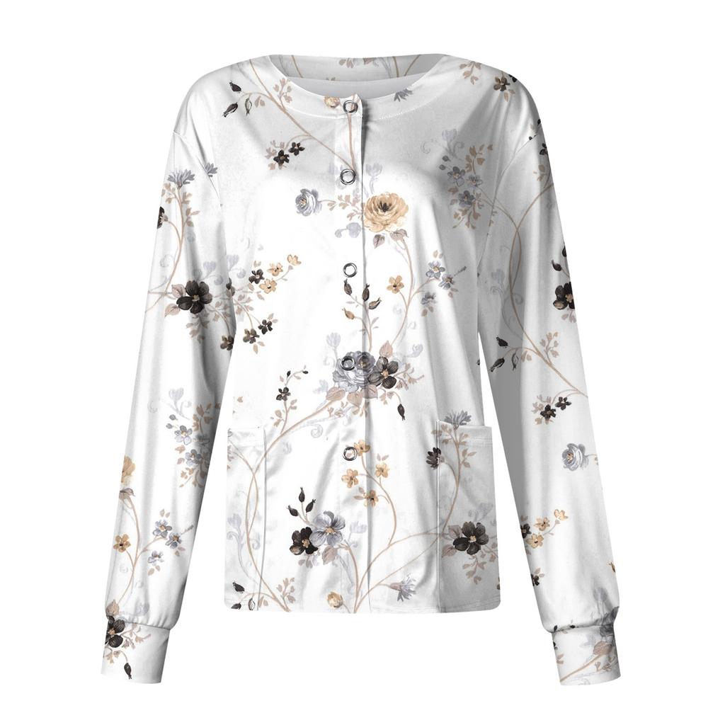 Женский повседневный однобортный однобортный защитная одежда с длинными рукавами и цветочным принтом, кардиган, топ