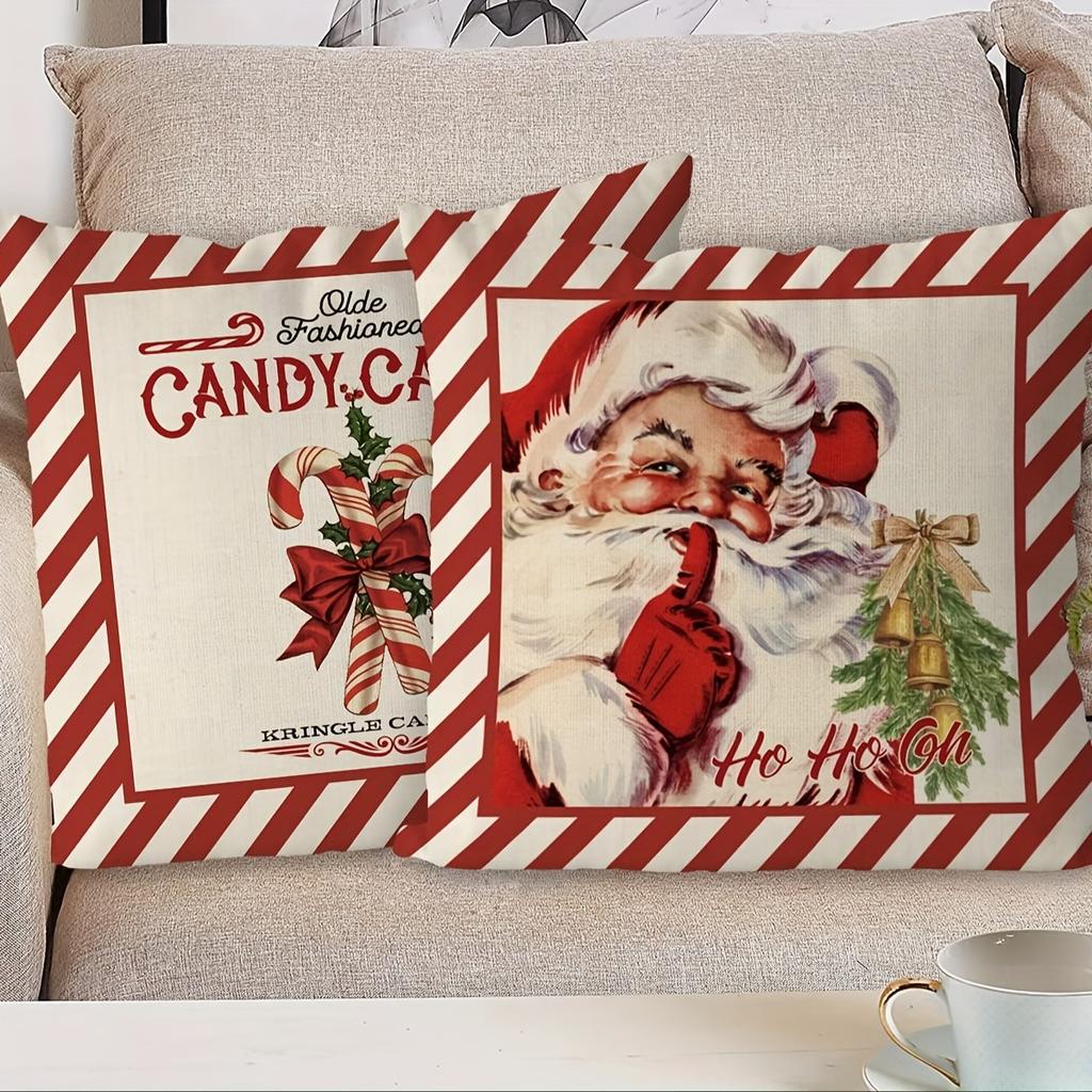 1 шт. Рождественская наволочка, Винтажный Санта, Олень, Леденец и Сани с красно-белой полосатой каймой Добавьте праздничную рождественскую атмосферу