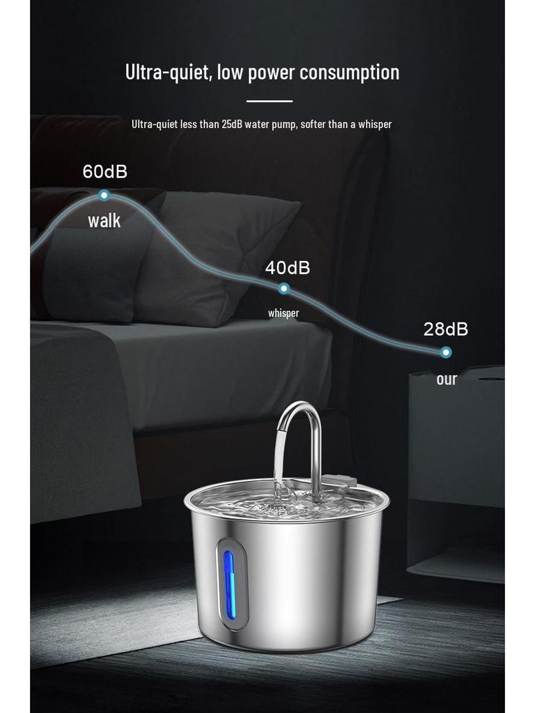 Умный фонтанчик для питья для домашних животных 2,2 л - Автоматическая кормушка из нержавеющей стали для кошек и собак