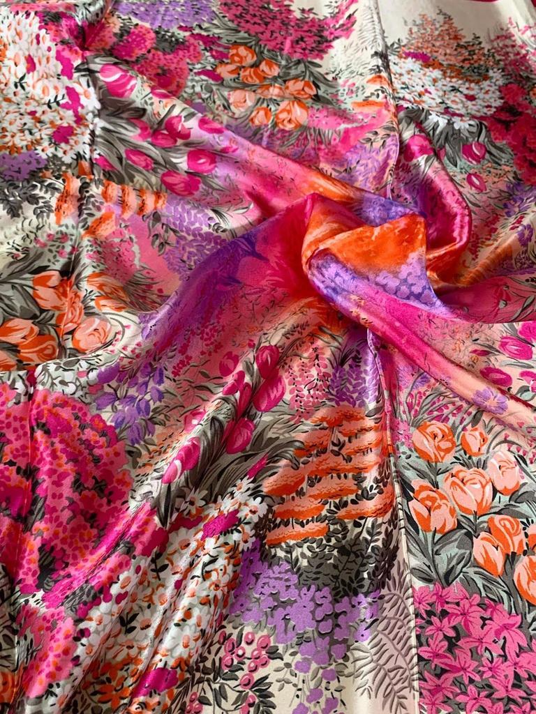 Square Silk Scarf Women Luxury Brand Satin Print Hijab Scarves Muslim Pareo Bandana Female Shawl Wrap Headband Foulard 90*90cm