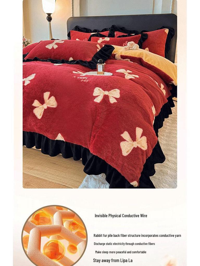 G5Z Winter Plush Coral Fleece Bedding Set - Thickened Double-Sided Duvet Cover & Bed Sheet, Three-Piece Set