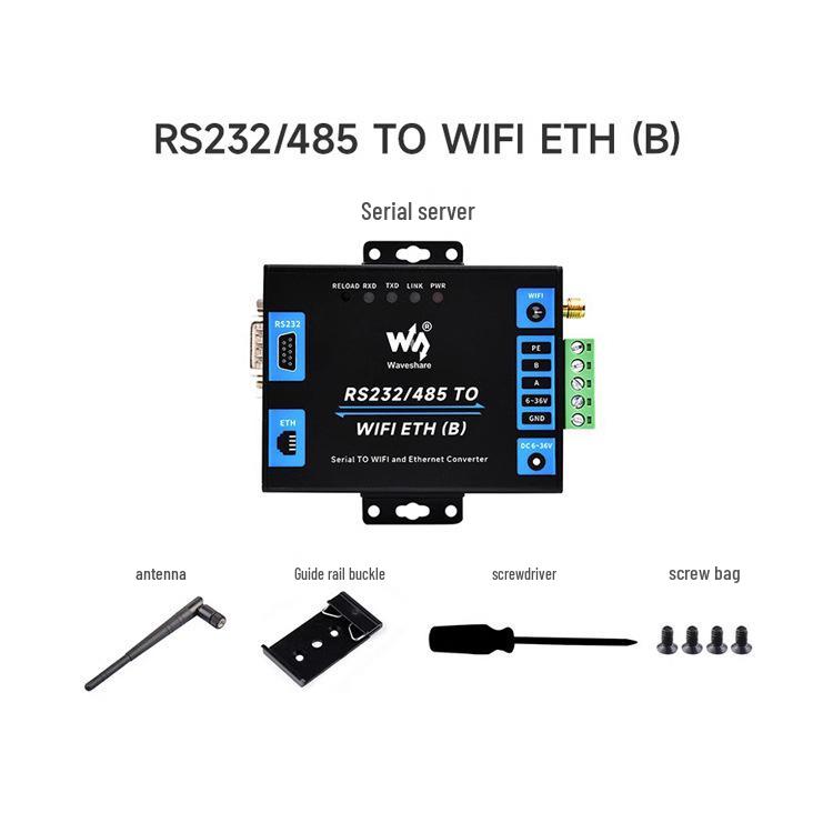 Industrial RS232/485 Serial-to-Ethernet Modbus Gateway with Wall and DIN Rail Mounting.