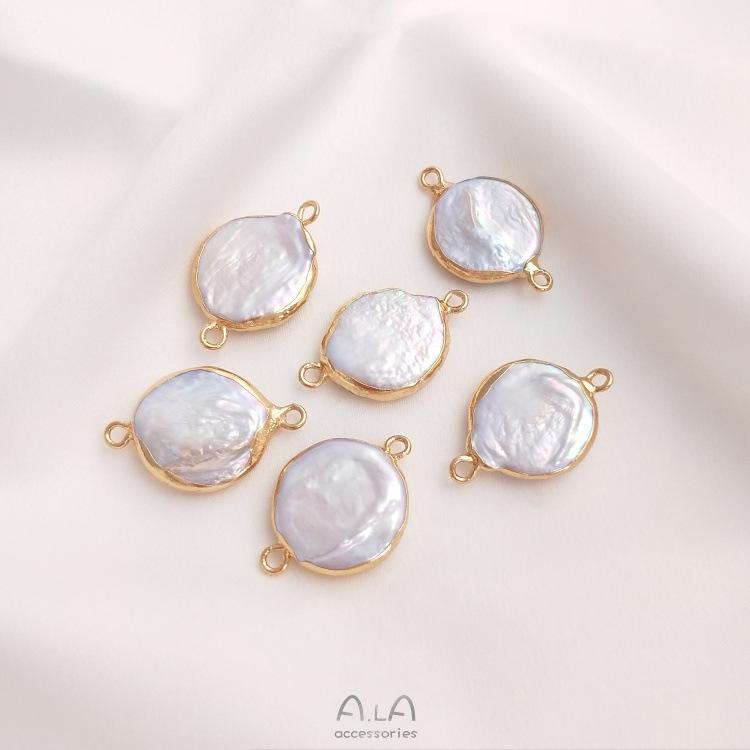 Натуральный барочный неправильной формы жемчуг с двумя отверстиями, рисовая бусина, плоская круглая подвеска для ручной работы, DIY, безельная оправа