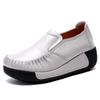 Leather Women's Shoes Elastic Thick-soled Wedge Platform Shoes Comfortable Work Footwear Loafers Slip-on Lazy Shoes