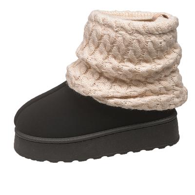 Мода 2025 новые Платформа Снежные Сапоги Женские Зимняя Мода Круглый Носок Замшевые Вставки Пряжа Плюс Флис Утолщенные Плоские Хлопковые Сапоги