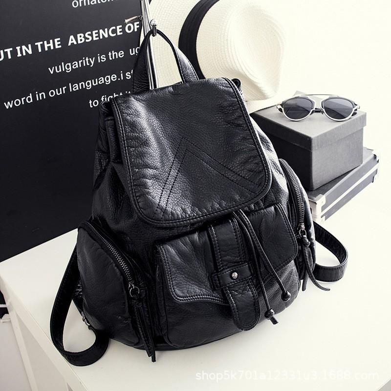 Womens Genuine Leather Backpack Large Capacity Drawstring Shoulder Bag Vintage Soft Daily Commute Travel Fashion
