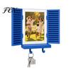 Family Portrait Wall Decoration Key Holder with Hidden Storage Shelf, Mediterranean-Style Window Frame Photo Shelf Display Stand, Functional Entryway