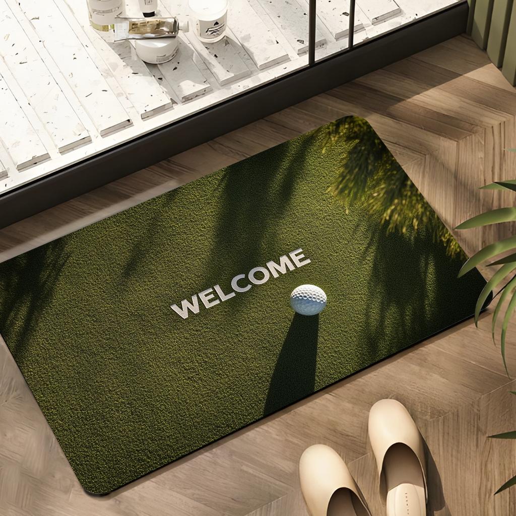 1pc Golf Theme Welcome Doormat Non-Slip Quick-Dry Microfiber Rug for Bathroom Kitchen Entryway Living Room