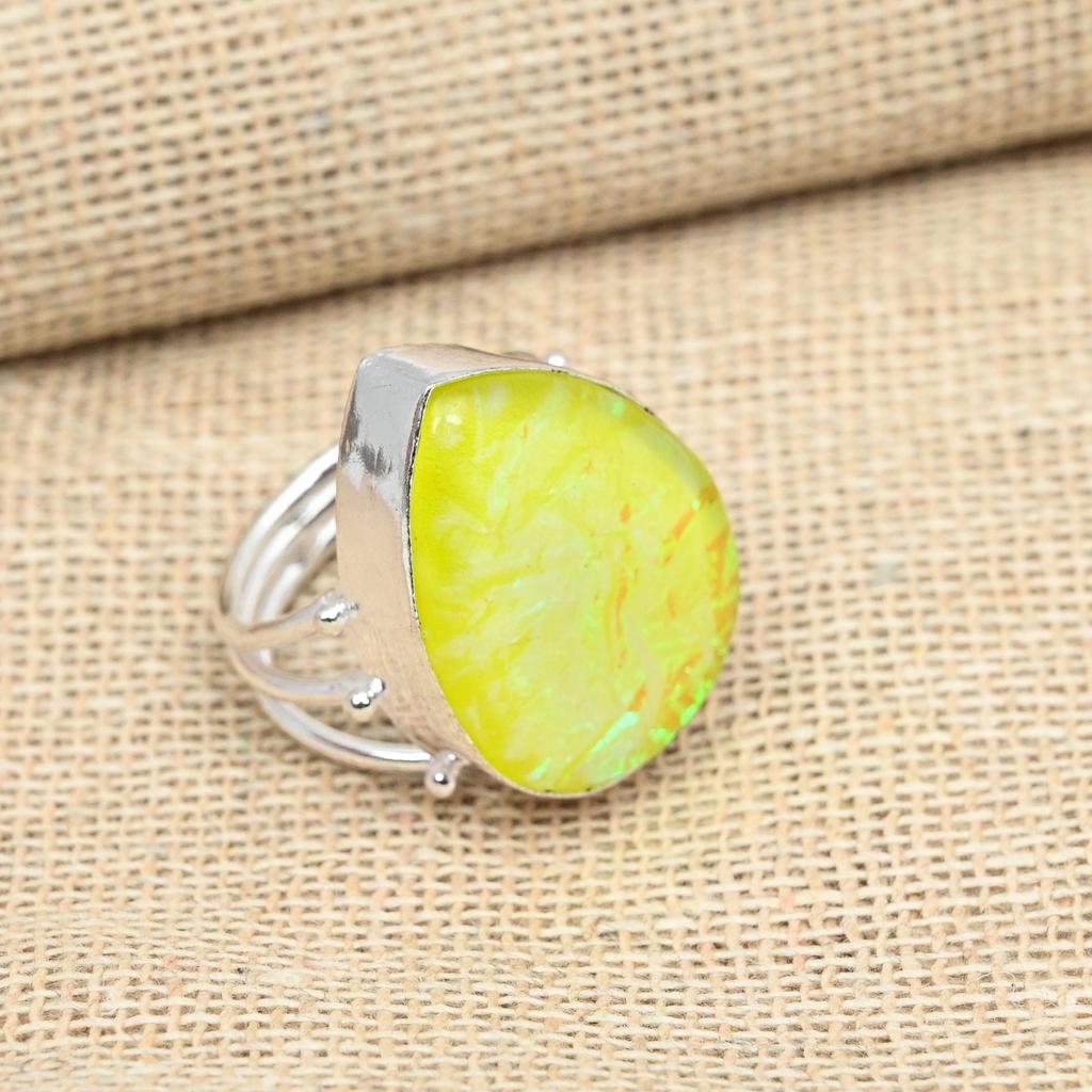 Желтый тройной опал, драгоценный камень, стерлинговое серебро 925 пробы, ювелирные изделия ручной работы, женское кольцо