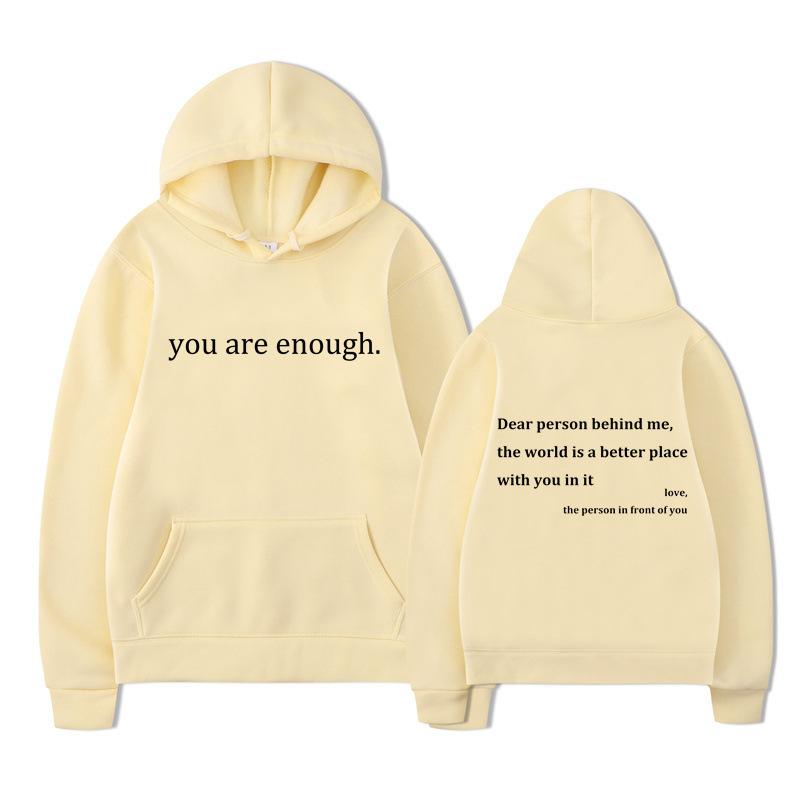 Новый принт YOU ARE ENOUGH Худи Осень Повседневный Мужской Худи Винтажный Унисекс Пуловер Графический Худи Топы Одежда Оверсайз