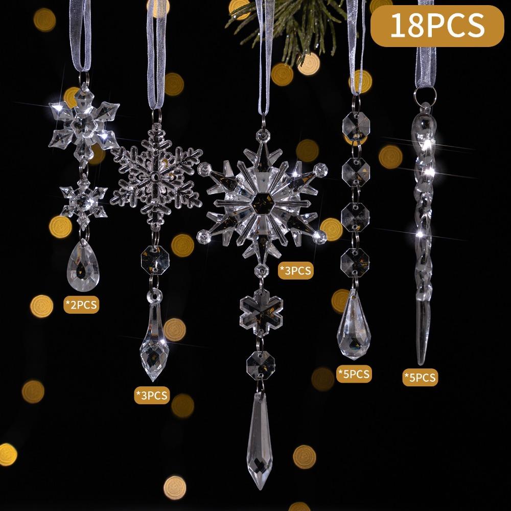 Transparent Acrylic Snowflakes Shatterproof Icicle Pendants Ice Strip Xmas Tree Ornaments New Year